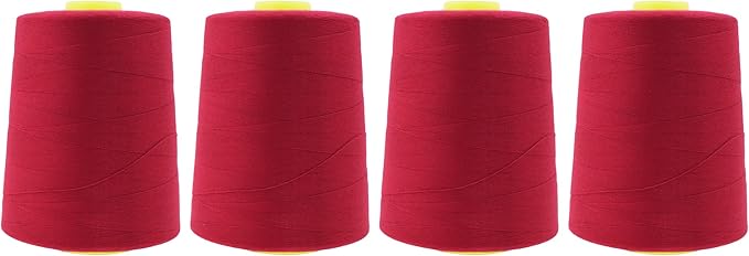 Mandala Crafts 4 Pack of Serger Threads Cones Spools - 20S/2 24000 Yards Polyester Cranberry Threads for Sergers Machine and Overlock Quilting Sewing Machine