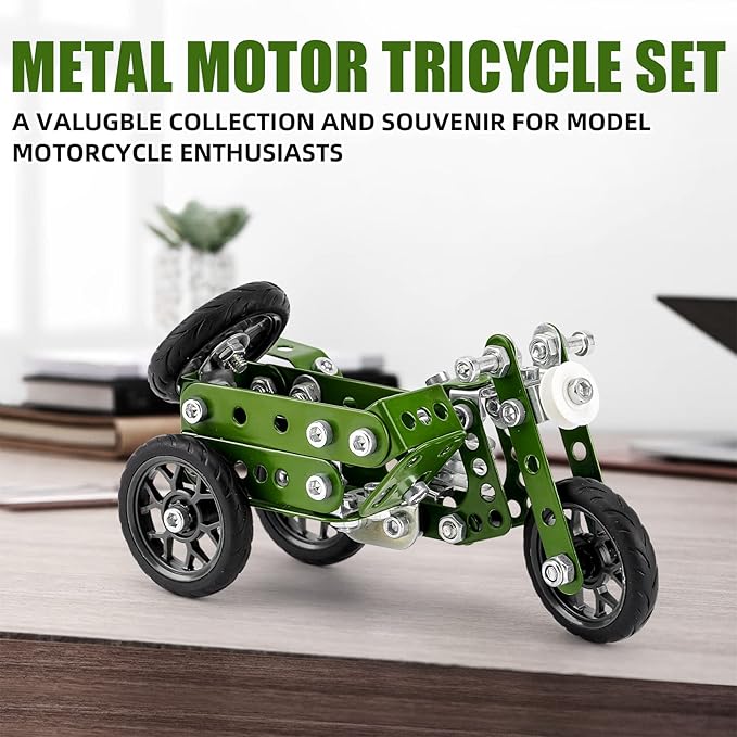 Creative Sets Building Toys Motor Tricycle Set-139 Pieces DIY Building Stem Projects Toys for Kids Boys Ages 8-12,Metal Building Toys Set Gifts for Model Military Motorcycle Fans
