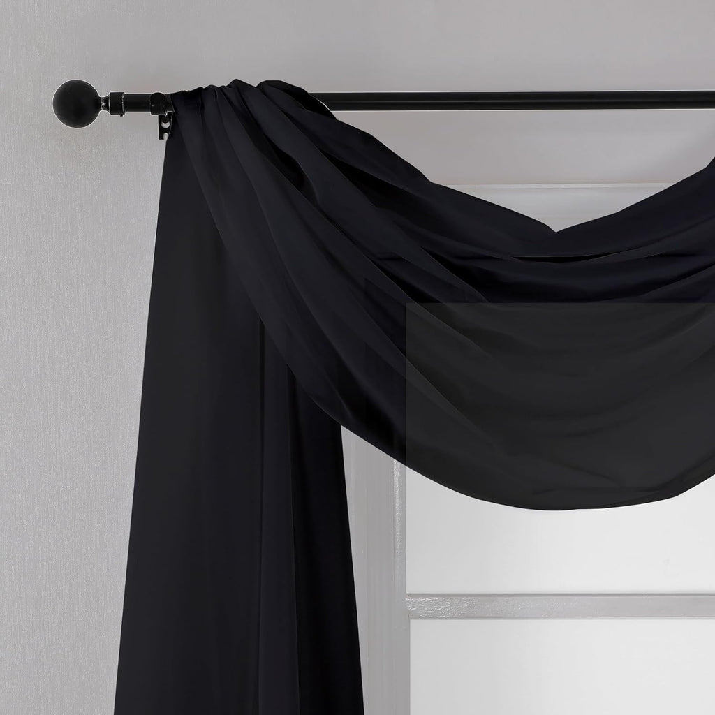 Chyhomenyc Extra Long Black Sheer Curtains 144 inch 2 Panels, Translucent Backdrop Window Scarf Drapes for Canopy Bed/Wedding/Living Room/Anniversary, 12FT Length, Each 59Wx144L in, 2PCS