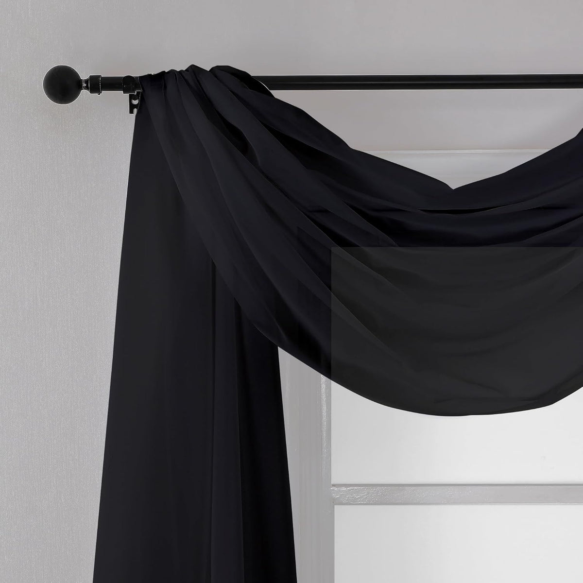 Chyhomenyc Extra Long Black Sheer Curtains 144 inch 2 Panels, Translucent Backdrop Window Scarf Drapes for Canopy Bed/Wedding/Living Room/Anniversary, 12FT Length, Each 59Wx144L in, 2PCS