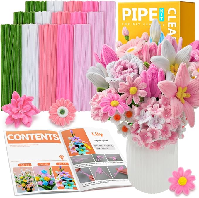 IOOLEEM Pipe Cleaners, 480pcs Pink, Flower Making Kit, Arts and Craft Supplies, Ideas for Art Project Activity.