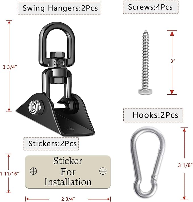 Heavy Duty Swing Hangers for Wooden Sets 2000 LB Capacity Hammock Hanger 360 Swivel Stainless Steel Swing Hardware Accessories 2 Packs for Porch Playground Yoga Heavy Bag