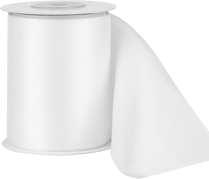 LIUYAXI White Double Face Satin Ribbon,3" X Continuous 10 Yards,Ribbons Perfect for Chair Sash Wedding Bouquet Sewing Party Decoration Bows Making