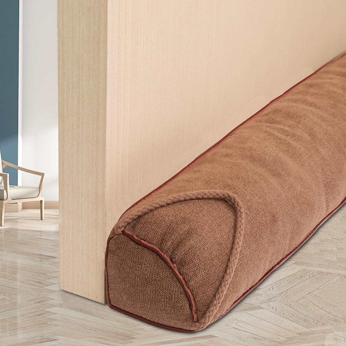 Triangle Under Door Draft Stopper 32 inch Weighted Draft Blocker Bottom Seal Noise Air Guard for Doors and Windows, Brown