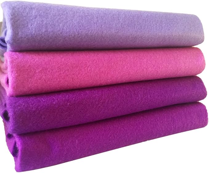 4pcs Thick 1.4mm Soft Felt Fabric Sheet Assorted Color Felt Pack DIY Craft Sewing Squares Nonwoven Patchwork (92x90cm Purple)