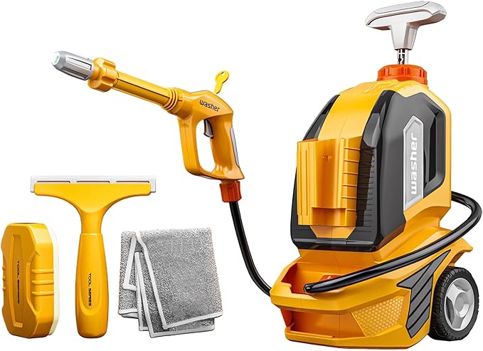 YEIBOBO ! Kids Water Pressure Washer Tools and Toys,Car Washer with Scraper Sponge Towel,Toddler Pretend Playing Tools Car Wash Gun Manual Pressure,Role Playing Toy Water Gun Gift for Boys Girls…