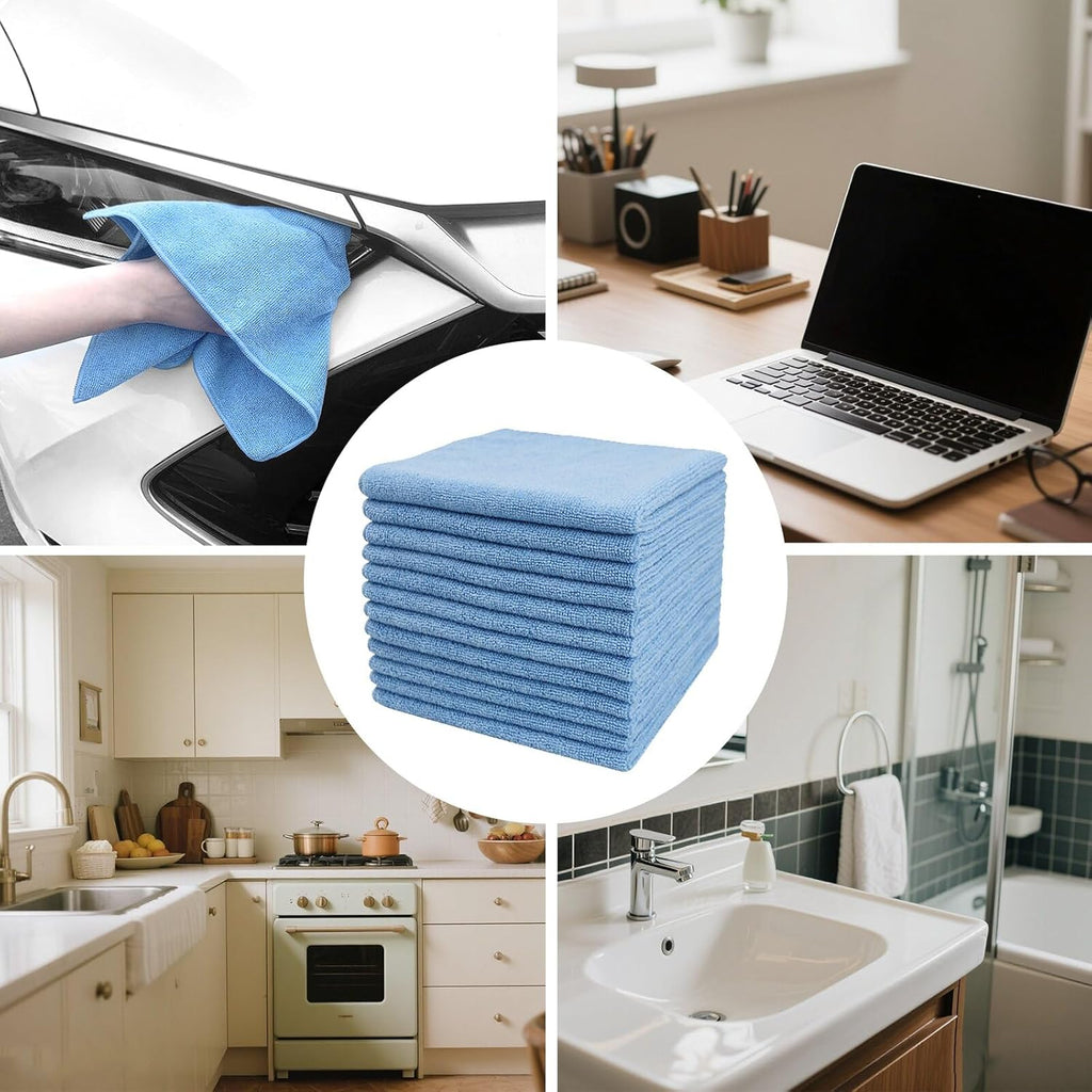 Tricol Clean Microfiber Cleaning Cloth, 16in*16in, 12 Pack Ultra-Thick Cleaning Rags, Super Absorbent, Lint Free & Streak Free Cleaning Towels for Car, House, Kitchen, Office