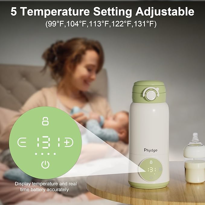 Portable Bottle Warmer for Travel, 15oz Capacity Portable Milk Warmer for Baby, Formula, Breast Milk & Water, On The Go Bottle Warmer with Long Battery Life, Even Heating, Precise Temperature Control
