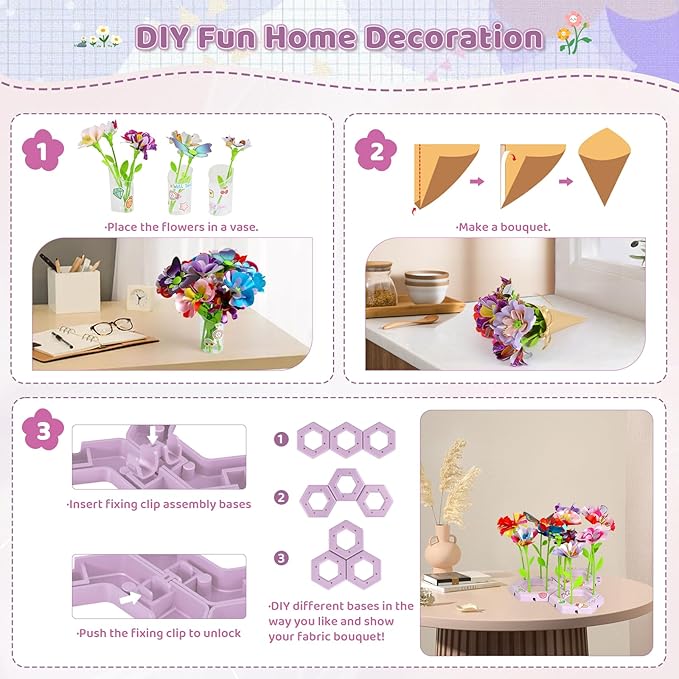 Bsgifts Fabric Flower Making Toys, DIY Flower Press Kits for Kids Ages 3-12, Creative Educational Activity Arts & Crafts Toys, Ideal Holiday Gifts for Preschool Kids, Pink