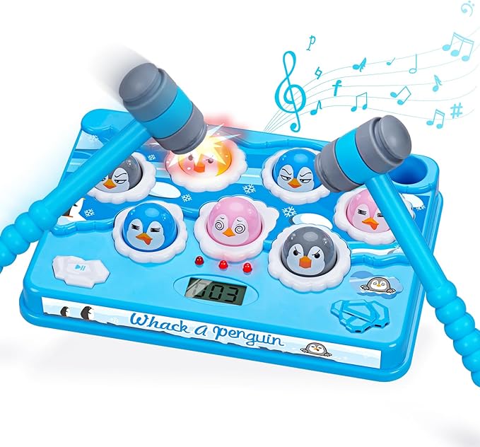 FS Pounding Toys, Penguin Pounding Game for Toddler, Interactive Music Toys for Kids Ages 3-5 Years Old Boys and Girls, Game Toy with 2 Hammers, 36 Levels