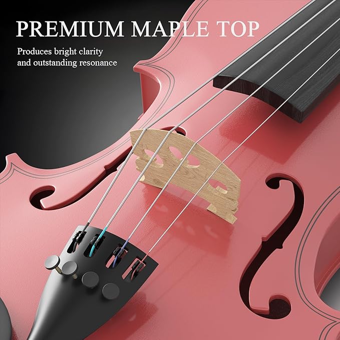 1/2 Beginner Violin Set,Complete Violin Kit with Case, Bow, Rosin, Pink