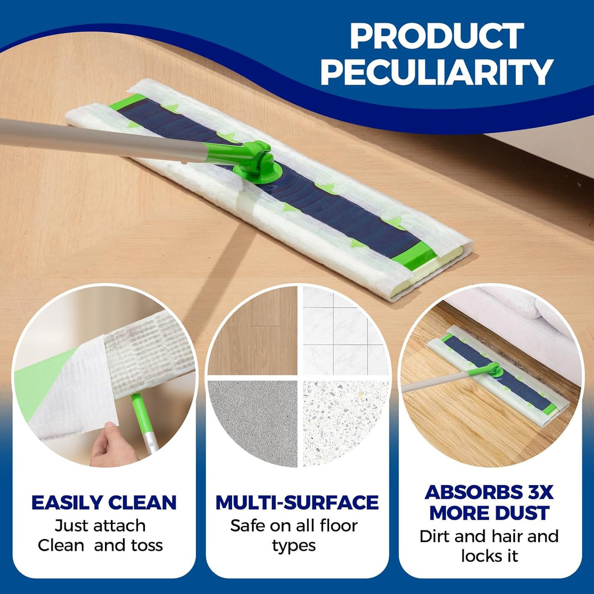 XL Dust Sweeping Cloths Dry Mop Pads for XL Sweeper Disposable X Large Floor Cleaning Mop Refills, 9.84x17.71 Inch, 80 Count