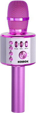 BONAOK Wireless Bluetooth Karaoke Microphone, Portable Toy Microphone for Singing, Gifts to Girls Boys Kids Adults All Age Q37（Bright Purple）