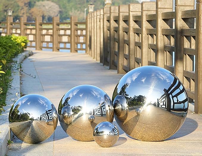 Nerien Gazing Ball, 2 Inch Stainless Steel Garden Mirror Globe, Polished Ornament Sphere, Hollow Floating Reflective Hemisphere, for Home Outdoor Pond Housewarming Swimming Decoration, Silver, 5pcs