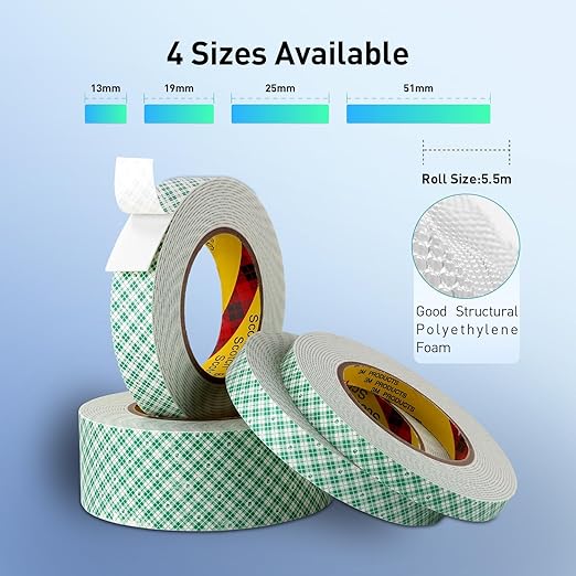 Double Sided Tape Foam Tape 3/4" x 18Ft Made of 3M High Shear Adhesive Mounting Tape with High Temperature Resistance for Interior Exterior Mounting Applications and Home Office Deco (Pack of 2)