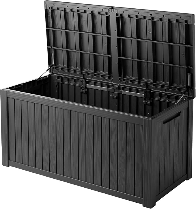 200 Gallon Waterproof Large Resin Deck Box Indoor/Outdoor Lockable Storage Container and Seating for Garden, Pool, and Patio (200 Gallon, Black)