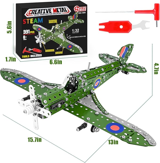 STEM Building Toys Model Airplane Kits for Boys 8-12,Airplane Model Scale 1:32 Metal Building Kit,Erector Set Model Planes for Kids 8-12,Best Airplane Gifts for Hurricane Fighter Fans