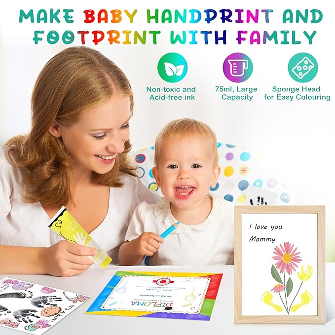 75ml Yellow Baby Hand and Footprint Ink Kit, Baby Handprint Footprint Paint for Newborn Keepsake, Dog Cat Paw Print Kit, Washable, Non Toxic Acid-Free, Safe Gentle for Ideal New Mom Gifts