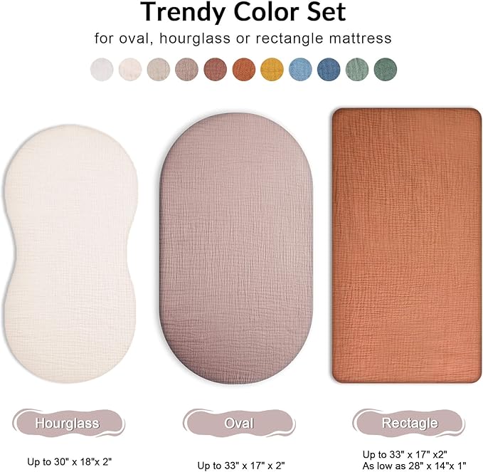 Bassinet Sheet for Baby Boy and Girl 2 Pack, Fitted Sheets for Rectangle, Oval, Hourglass Bassinet Mattress, Muslin Moses Basket Sheets with Neutral Style (Rosy)