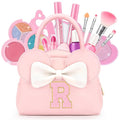 Kids Real Makeup Kit for Girls - 18Pcs Non-Toxic Washable Make Up Toys with Initial Toddler Purse - Personalized Birthday Gifts for Age 3 4 5 6 7 8 9 10 Years Old Girls Vanity Set - R