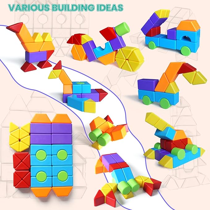 Magnetic Building Blocks in Multiple Shapes, 1.65 Inch Montessori Magnetic Block Set for Kids Ages 4 5 6 and Up, 36PCS Creative Learning Toys for Boys and Girls