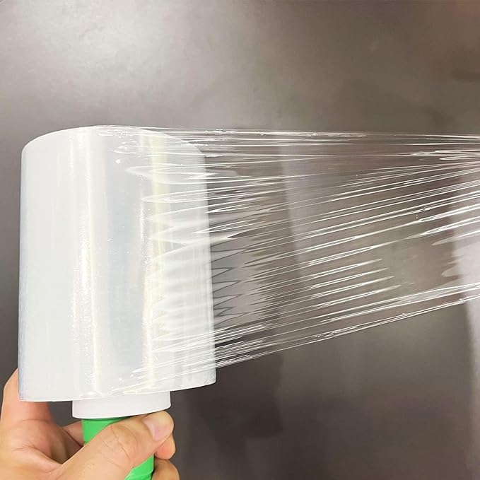 2-Pack Industrial Mini Clear Stretch Wrap Film 80 Gauge 5.1" 1000ft for Pallet Wrap with Plastic Handle,Durable Self-Adhering Packing,Moving,Packaging,Heavy Duty Shrink Film Chuangseed