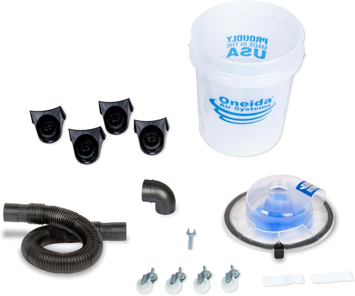 Oneida Dust Deputy Low-Pro Deluxe Lid Dust Separator Kit with Clear 5-Gallon Dust Collection Bucket, 3 ft Hose, 2.5 in Adapter, & Mounted Casters for Shop Wet Dry Vacuums - Made in USA