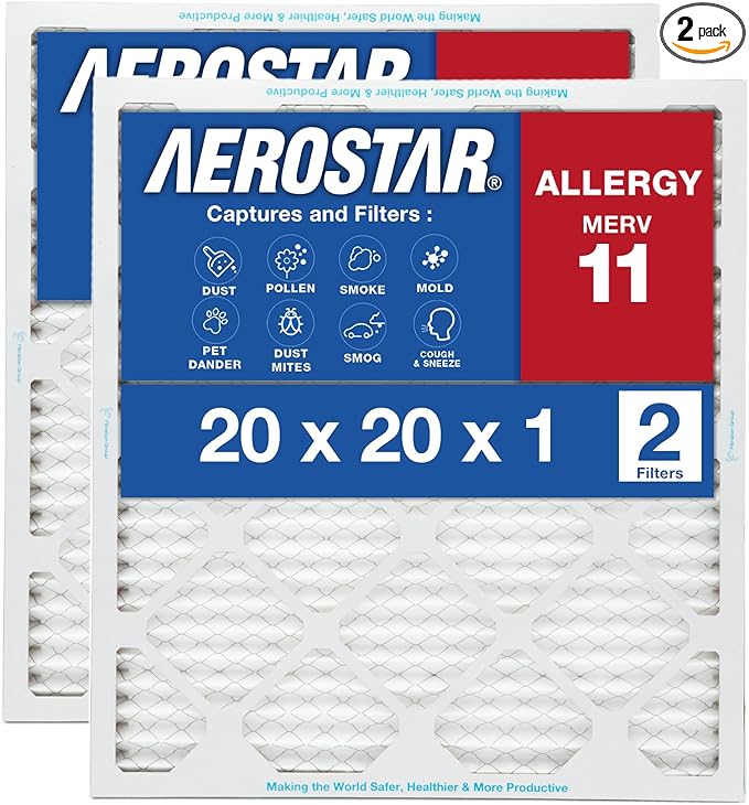 20x20x1 AC and Furnace Air Filter by Aerostar - MERV 11, Box of 2