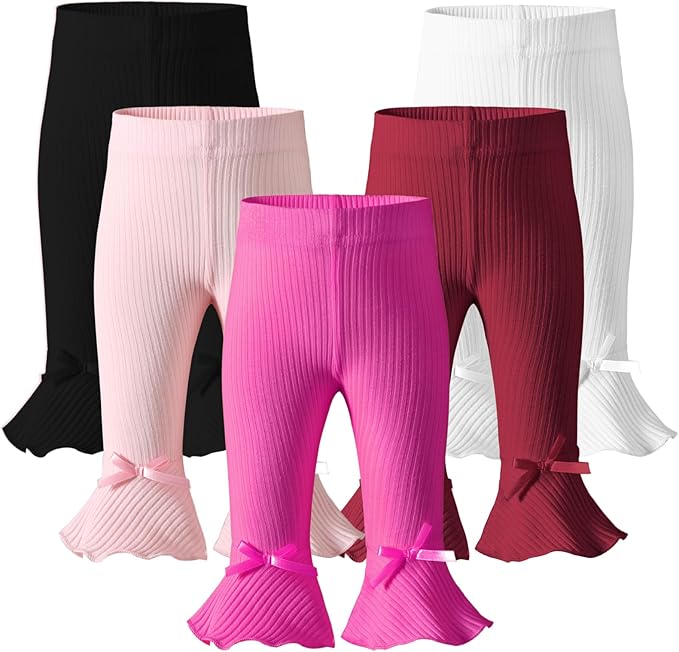 Newborn Toddler Baby Girl Pants Leggings Ribbed Straight Flare Infant Girl Pants Leggings Bell Bottoms 5 Packs