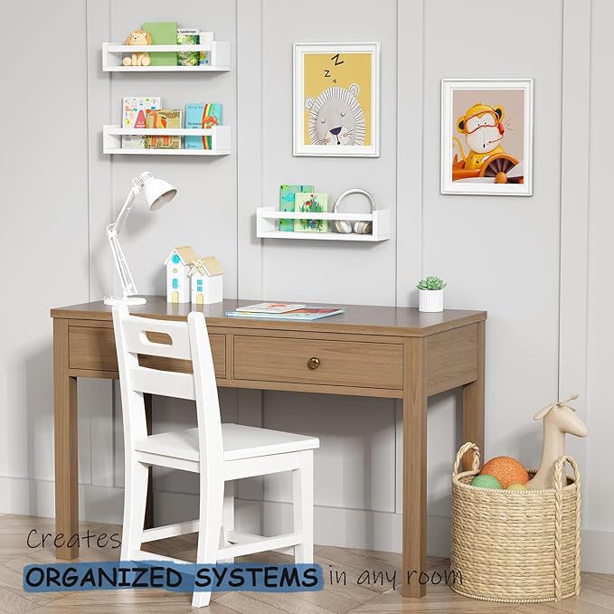 White Nursery Floating Book Shelves for Wall Set of 3, Kids Wall Shelves for Baby Room Bedroom, Modern Hanging Bookshelf for Baby Toddler Children Girls Boys Decor and Toys Books Storage