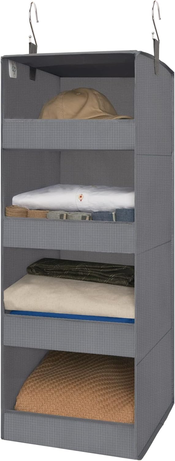 GRANNY SAYS 4-Shelf Hanging Organizer, Closet Hanging Shelves, Closet Hanging Storage Organizers, Organization for Bedroom, Living Room, Baby Nursery, Camper Accessories, Gray, 1-Pack
