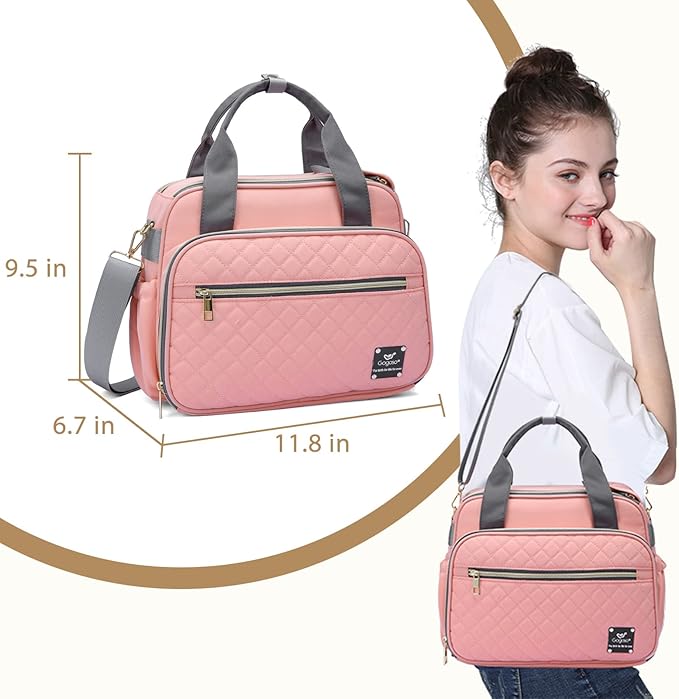 GOGOSO Crossbody Small Diaper Bag, Cute Mini Baby Diaper Tote Bags with Insulated Pockets for Traveling Outdoor Parent,Pink