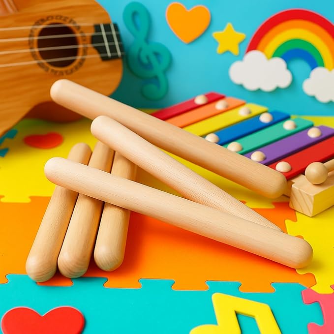 Boao 20 Pcs 8 Inch Music Rhythm Sticks for Kids Bulk, Music Lummi Sticks with Carry Bag, Classical Wood Claves Musical Percussion Instrument Drumsticks Classroom School Perform Show Set