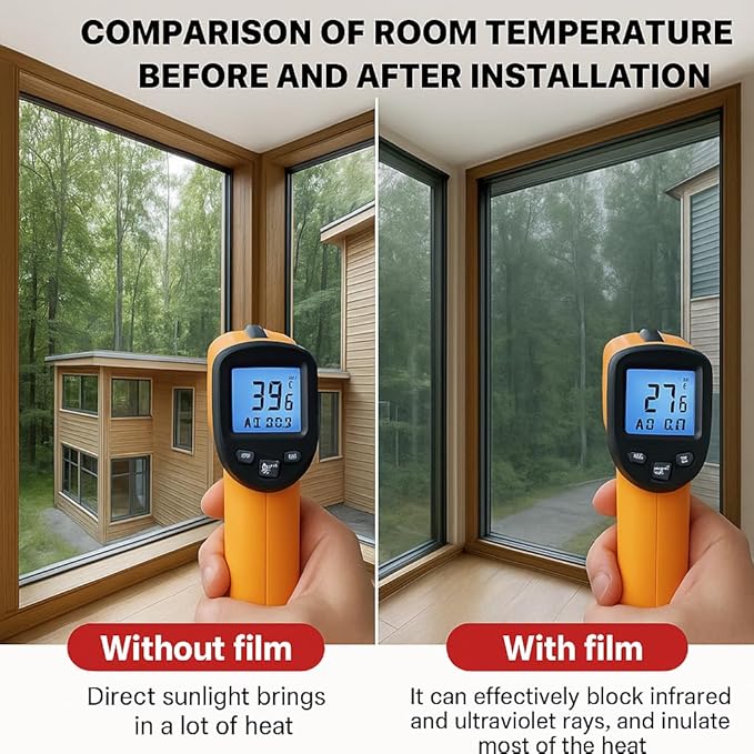 Rockrose Professional Window Tint for Home – One Way Privacy Window Film for Home Offices Heat Blocker Reflective Adhesive Mirror Tint with 99% UV Block – Black-Silver 24 in x 25FT