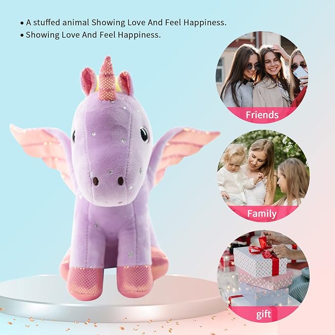 Sew Butiful 8 inch Unicorn Stuffed Animals, Cute Unicorn Gift Toys for Girls,Unicorns Birthday Gifts Soft Plush Toys Set for Baby, Toddler, Girls, Kids,Decor (Purple)