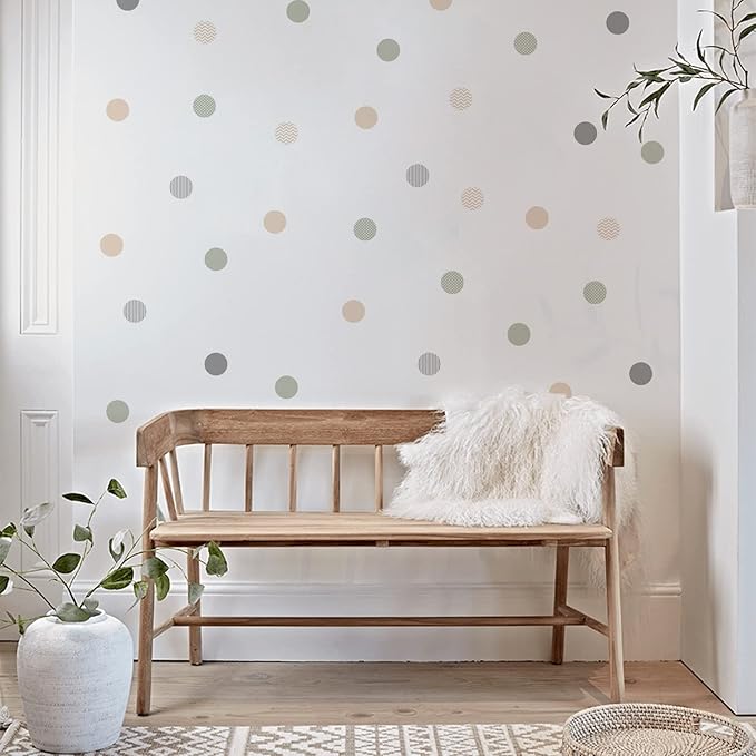 Boho Polka Dot Wall Decals 36 PCS, Boho Wall Decal Wall Sticker for Girls Room Living Room Playroom Nursery, Removable Wall Decals Kids Room Decor Vinyl Murals DIY Cute Decorations (6 Sheets)