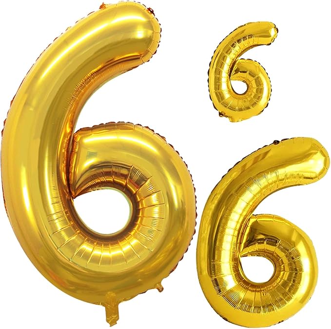 GOER Gold Foil Balloons Number 6,Huge Number Balloons for 6th 66th Birthday Party Supplies Anniversary Decorations (3 pcs,42 inch,32 inch,16inch)