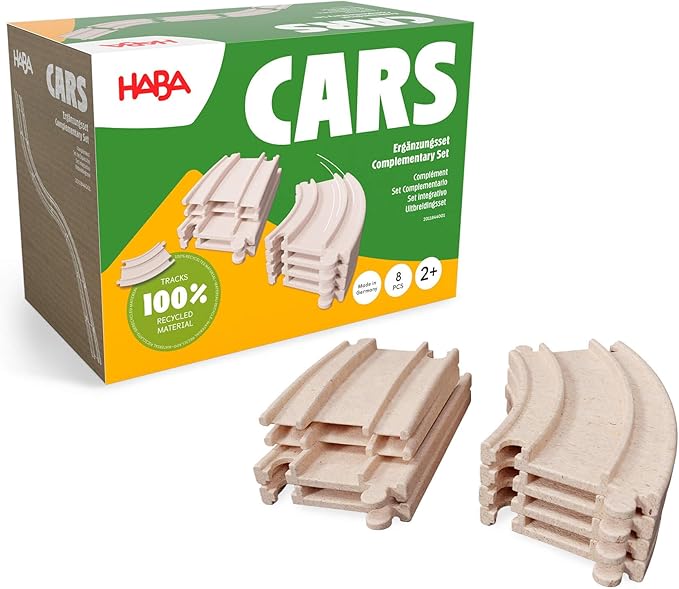 HABA Cars Expansion Set - 8 Pieces of Track - Sustainable Made from Recycled Wood - for Children from 2 Years