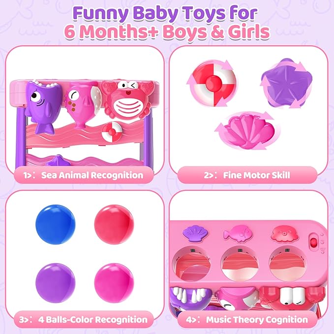 Toys for 1 2 Years Old, Interactive Feeding Toy with Music, Montessori Toys for Girl, Musical Cause and Effect Game for 12-18 Months, Christmas Birthday Gifts for Baby Toddlers Age 1-2