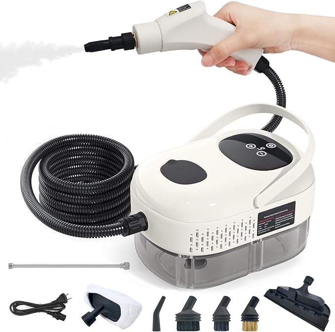 Handheld Steam Cleaner 2500W, 15s Fast Heat-Up pressurized steam cleaner with 1.1L Tank, 6-Level Adjustable Steam Cleaner for Home, Car Detailing, Grout Tile, Couch, Floor Cleaning(White 2)