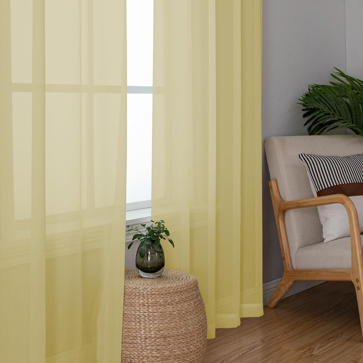 Chyhomenyc Yellow Sheer Curtains 78 Inches Long 2 Panels Set for Living Room, Light Filtering Voile Lightweight Bedroom Curtains, Rod Pocket Solid Window Treatment Drapes, Each 42W x 78L