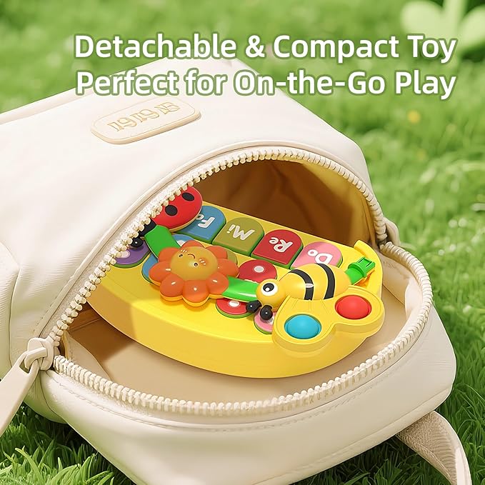 Baby Piano Toy for Kids 0-6-12-18 Months, Light Up Baby Keyboard Musical Toy with Press Pop Bubbles, 4 Modes Toddler Piano for Boys Girls Ages 1-3, Detachable & Portable Infant Toy Gift