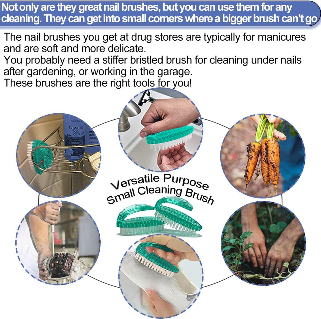 Handle Grip Nail Brush for Cleaning Fingernails Hands & Under Nails, Stiff Bristle Mechanic Scrub Brush Cleaner for Men Women, Pedicure Scrubbing Tool Kit - 4 Green