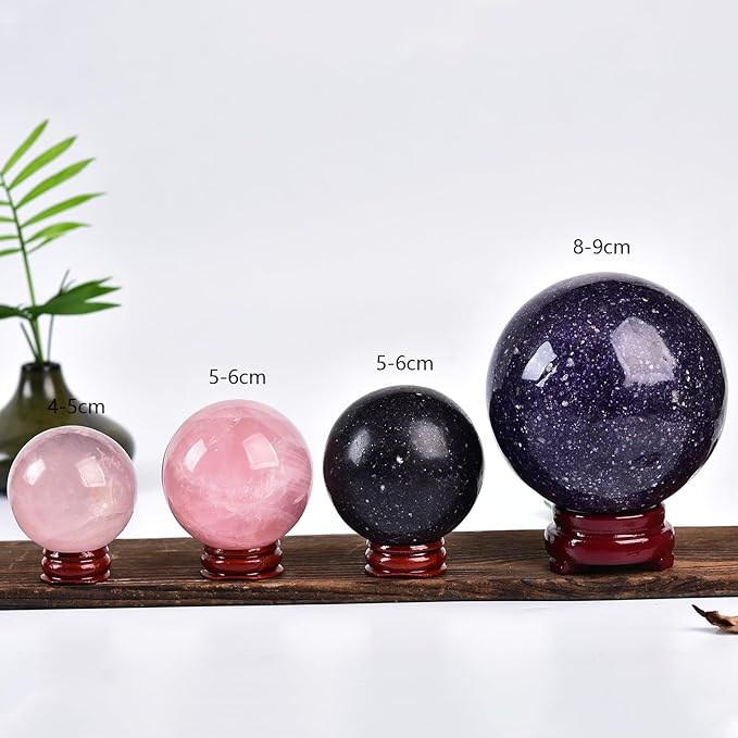 JIC Gem Natural Pink Rose Quartz Ball Sphere with Base,Class 1，4-5cm