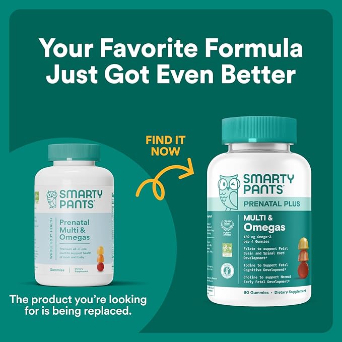SmartyPants Prenatal Vitamins for Women, Multivitamin Gummies: Omega 3 Fish Oil (EPA/DHA), Biotin, Methylfolate, Vitamin D3, C, Vitamin B12, B6, A, K & Zinc, Inositol, 120 Count (30 Day Supply)
