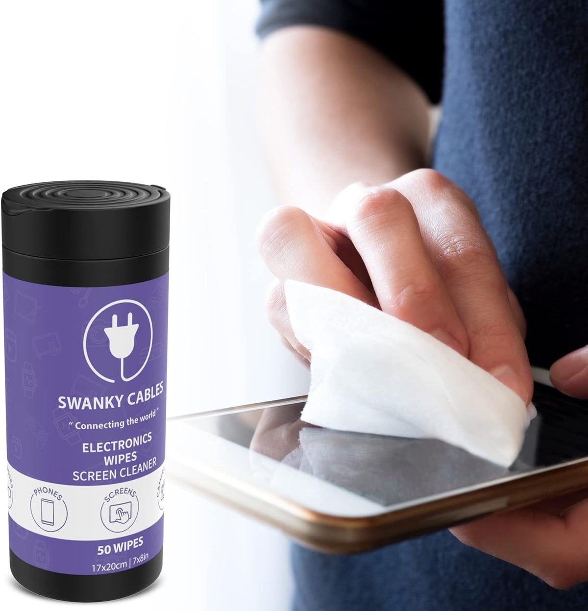 Screen Cleaner Wipes: Electronic Wipes for Screens - Computer Screen Wipes for Lens, Phone, Tv Screen and Monitor Cleaning - Tech Wipes & Microfiber Cloth (Canister, 50 Count)
