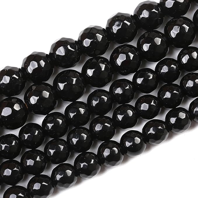 60pcs 6mm Natural Faceted Black Agate Stone Beads for Jewelry Making Energy Healing Beads DIY Bracelet Necklace Accessories 15" (6mm, Faceted Black Agate)