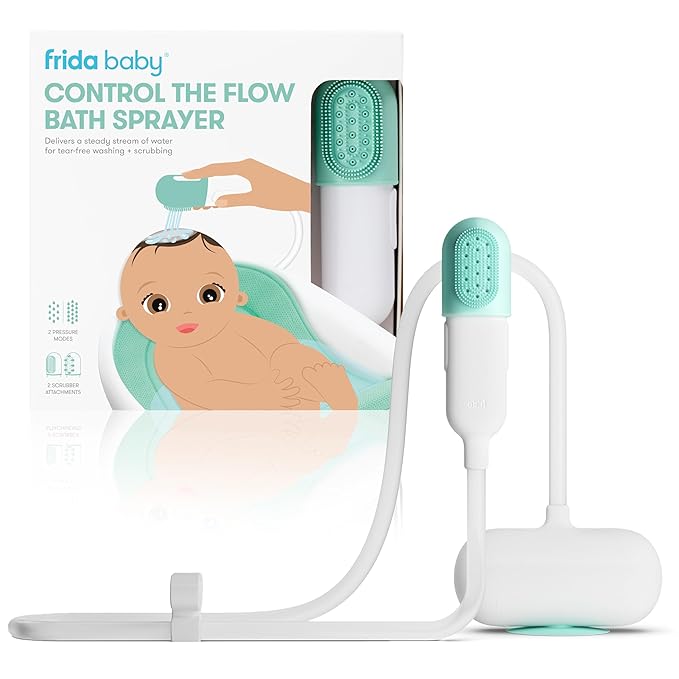Frida Baby Control The Flow Bathtub Sprayer Attachment for Baby Bathtub, Shower Head with Scalp Massager, Control Waterflow with 2 Pressure Modes