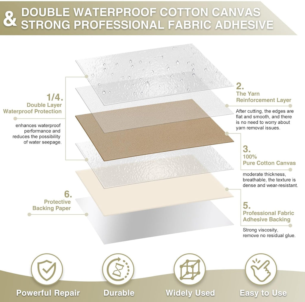 Canvas Repair Tape 4×70 Inch Waterproof Self-Adhesive Fabric Repair Patch for Repairing Boat Covers,Tents,Patio Umbrellas,Car Seats,Luggage,Sofas.(Light Khaki)