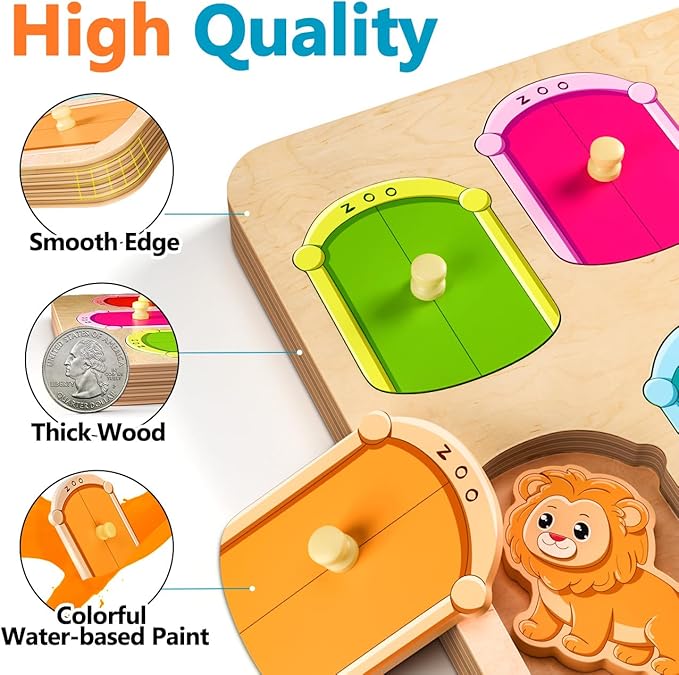 Wooden Animal Peg Puzzle : Baby Puzzles 12-18 Months, Montessori Baby Toys for 1 Year Old, Preschool Learning Activities for Toddlers 1-3, Christmas Birthday Gifts for Boys, Girls